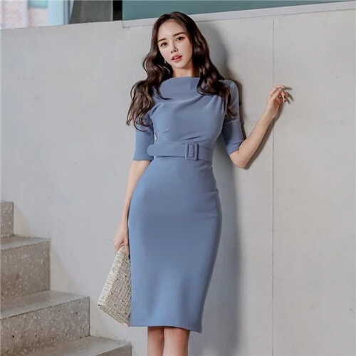通勤大人二次会風ミドル丈インポートドレスワンピース可愛いセクシーお呼ばれ韓国き 母の日 母の日-0002977