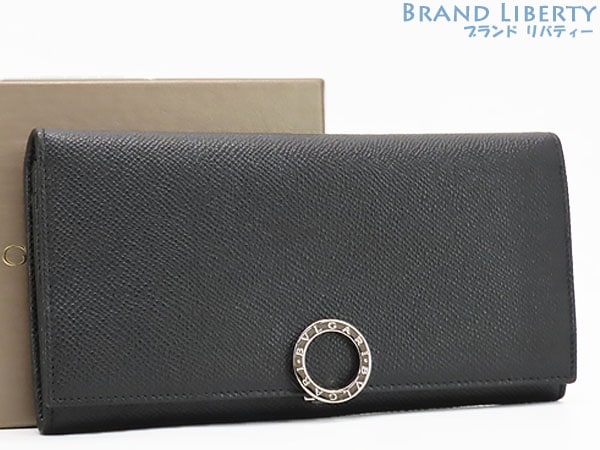 未使用ブルガリブルガリブルガリロゴクリップ二つ折り長財布ブラックグレインカーフレザー30412