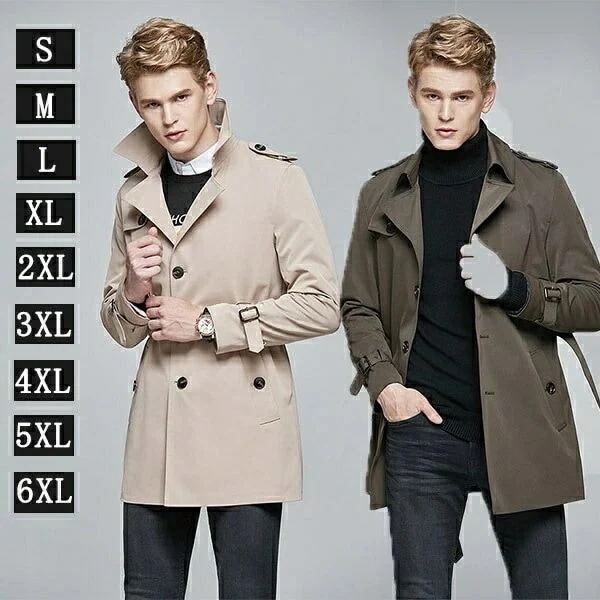 メンズ トレンチコート 大きいサイズ ショート 男性用 ベルト付 春秋冬 コート 欧米風 撥水加工 茶色 紳士 ミディアムコート カジュアル ビジネス アウター 無地 3シーズン対応 シンプル べージ 6,168円