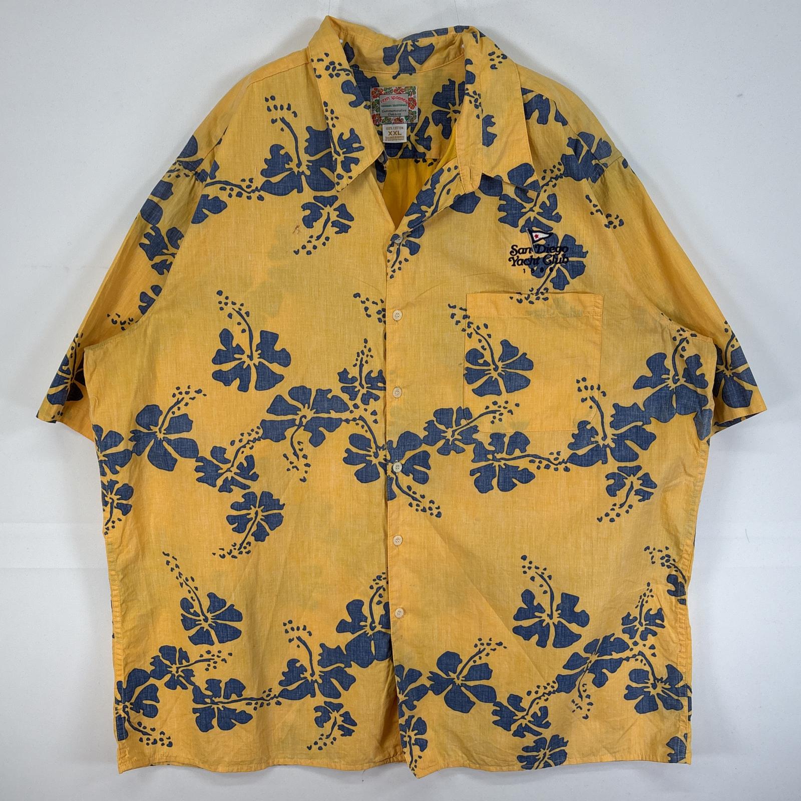 古着 90s/90年代 半袖シャツ アロハ ハワイ製 インサイドアウト XXL イエロー 総柄 メンズ