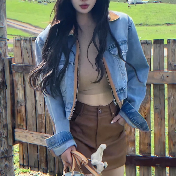 アウター デニム Gジャン ジャケット ショート丈 ライン ツートーン オーバーサイズ ドロップショルダー 長袖 大人可愛い シンプル お洒落 こなれ感