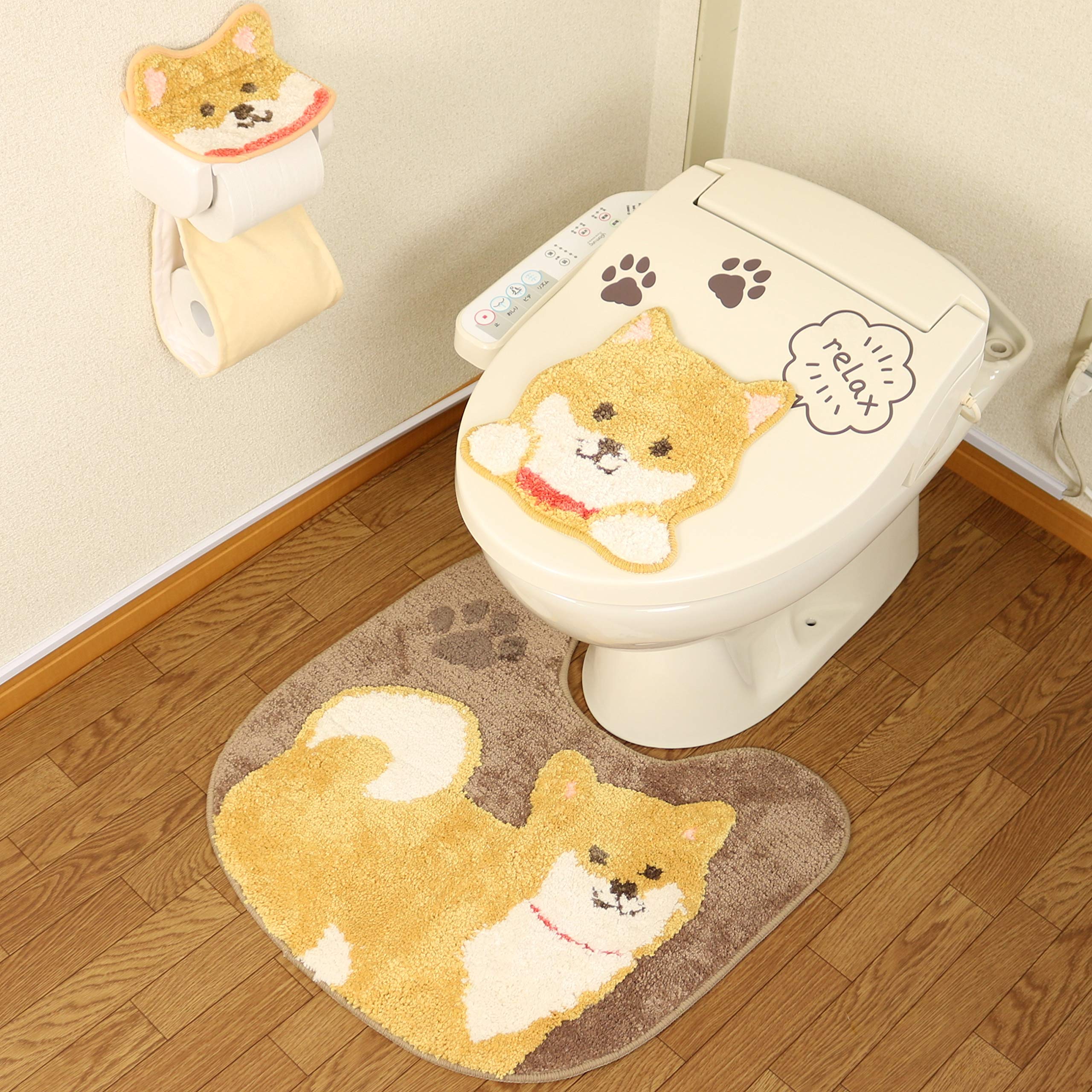 トイレマット セット 4点 吸着タイプ ペーパーホルダーカバー トイレ デコール わんこ かわいい しば犬 豆しば 4点セット ファンディット アニマル
