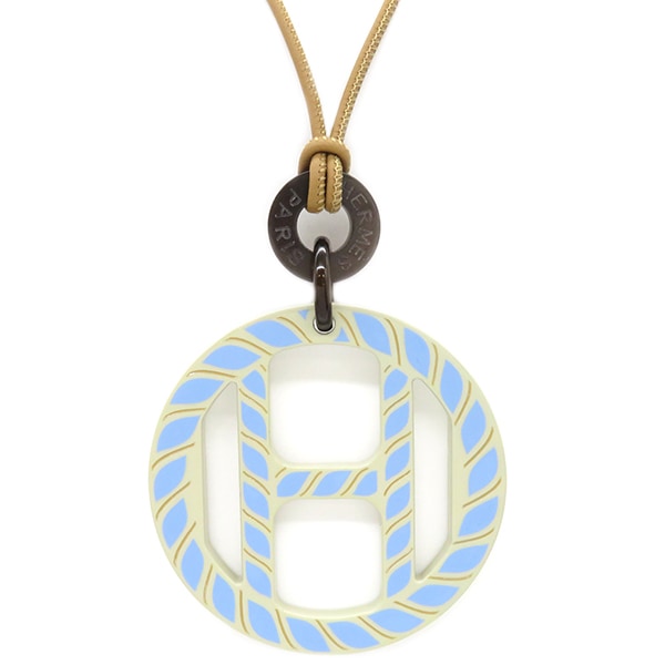 エルメス HERMES ネックレス Hエキップ ノーティック バッファローホーン レザー リュミエール バッファローホーン ラッカー ライトブルー ベージュ 【箱】【中古】