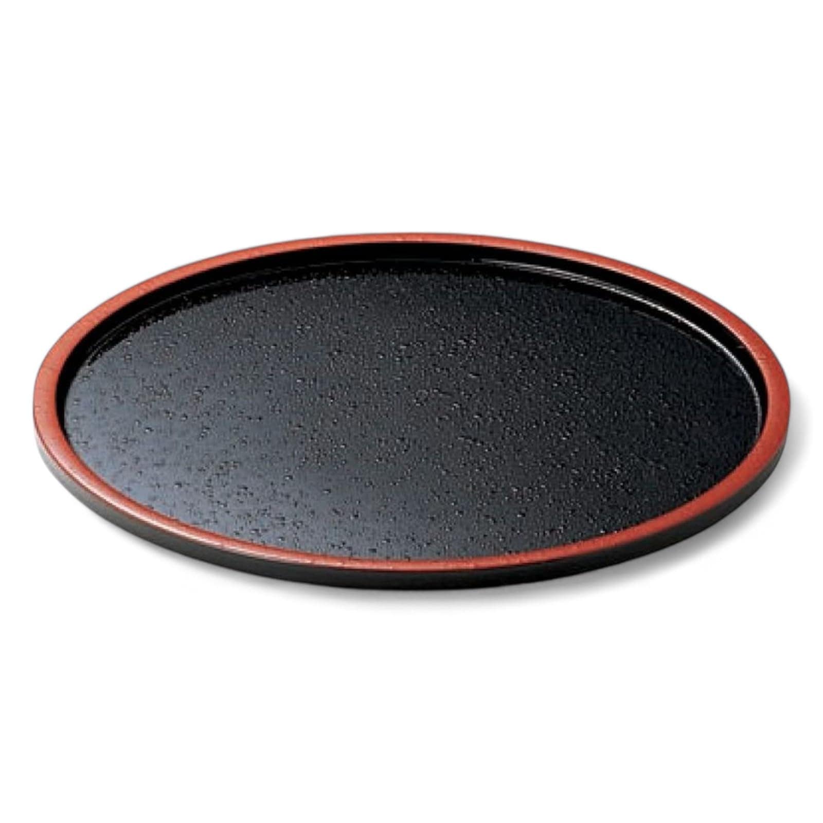 J-kitchens お盆 ＤＸ尺5 丸 トレー （ 盆 トレイ おぼん ） 黒 ブラック 天 朱 レッド 滑らない タタキ 45cm 漆器 （ ABS 樹脂 ） 日本製
