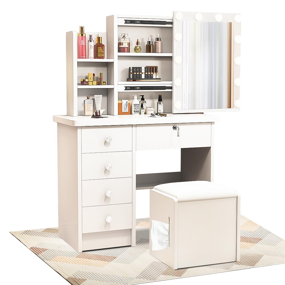 ドレッサー コンパクト コードレス新型登場 テーブル ライト付き 幅員80cm 大容量収納力 白 3色LED 女優ミラー 鏡台 化粧台 ホワイト スツール付き 新型モデルa04 13,487円