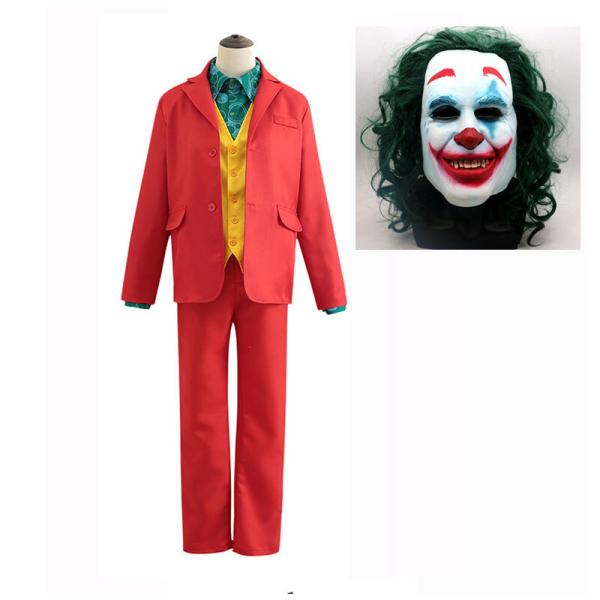 ハロウィン ジョーカー Joker ウィッグ付きマスク コスプレ5点セット ピエロ衣装 ホラー仮装 学園祭 舞台演出服M