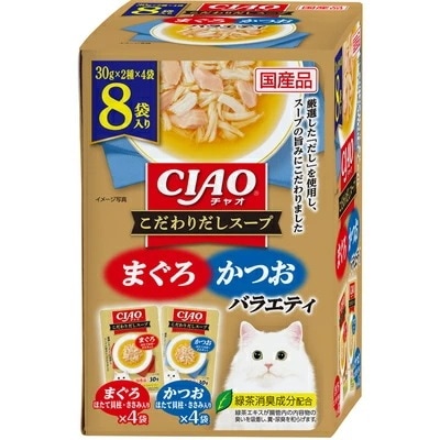 【12個セット】いなばペットフード CIAO こだわり だしスープ まぐろ・かつおバラエティ 30g×8袋