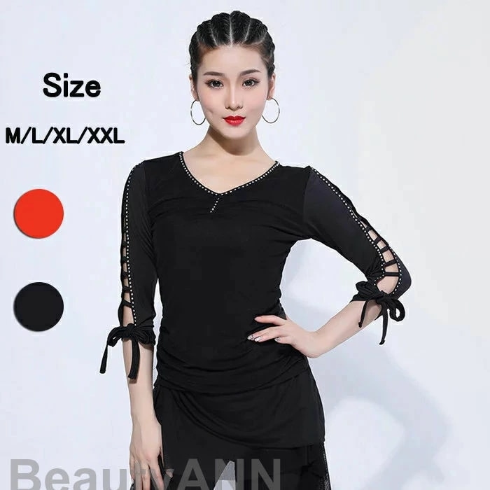 ラテンダンス トップス 社交ダンス衣装 女性用 DANCE 練習着 ダンスウェア コスプレ イベント カジュアル ステージ衣装 レッド ブラック レディース 新生活 プレゼント ギフト