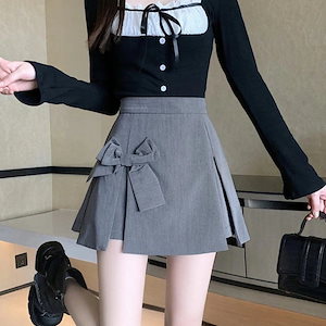 脚見せショートパンツ かっこいいスラックスパンツ 塩系甘いスパイシーな風のファッション弓ビスチェ女性小さなハイウエストオープンフォークかわいいパッケージヒップショーツスカート 韓国ファッション