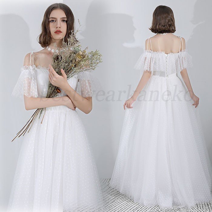 花嫁 Aラインドレス 小きいサイズ ウェデイングドレス 二次会 結婚式 海外旅行 レディース ロング