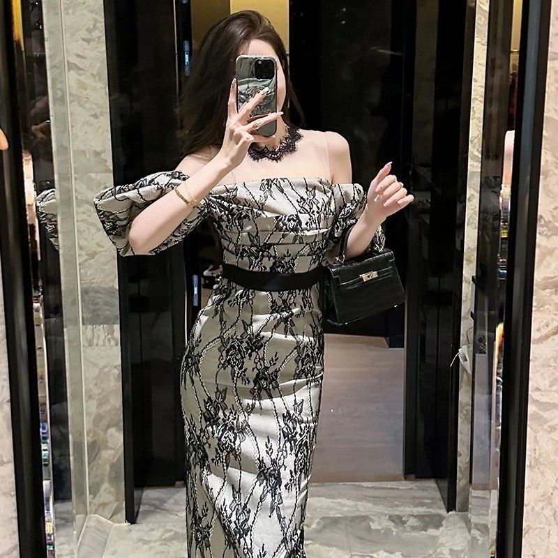 一字ショルダー オフショルダー レースワンピース 夏 パーティードレス キャバ 着痩せ 大人 同窓会 披露宴 卒業式 結婚式 演奏会 ウェディング 二次会 発表会30%までに制限