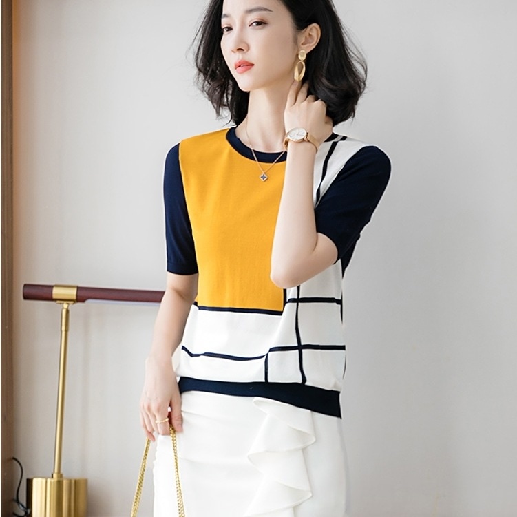 半袖ニットセーター カジュアルニットセーター プルオーバートップス ハイセンスニット トップス ニットソー セーター プルオーバー 袖あり 半袖 5分袖 五分袖 Uネック ラウンドネック スリム