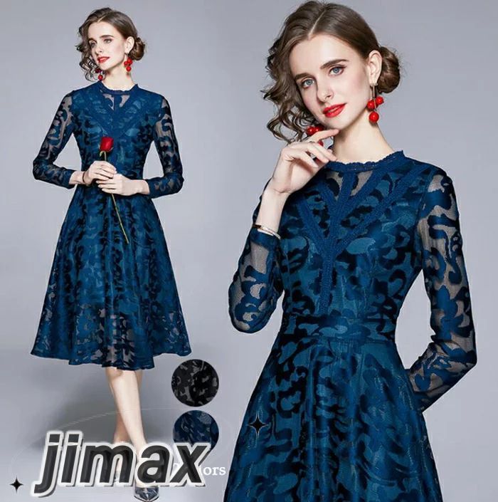 結婚式 ワンピース パーティードレス ミモレ丈 結婚式 パーティドレス お呼ばれドレス 袖あり 袖 ニ次会 フォーマル リボン 刺繍 セレブ 二次会 パーティ 2次会 パーティードレス ミモレ丈 フォ