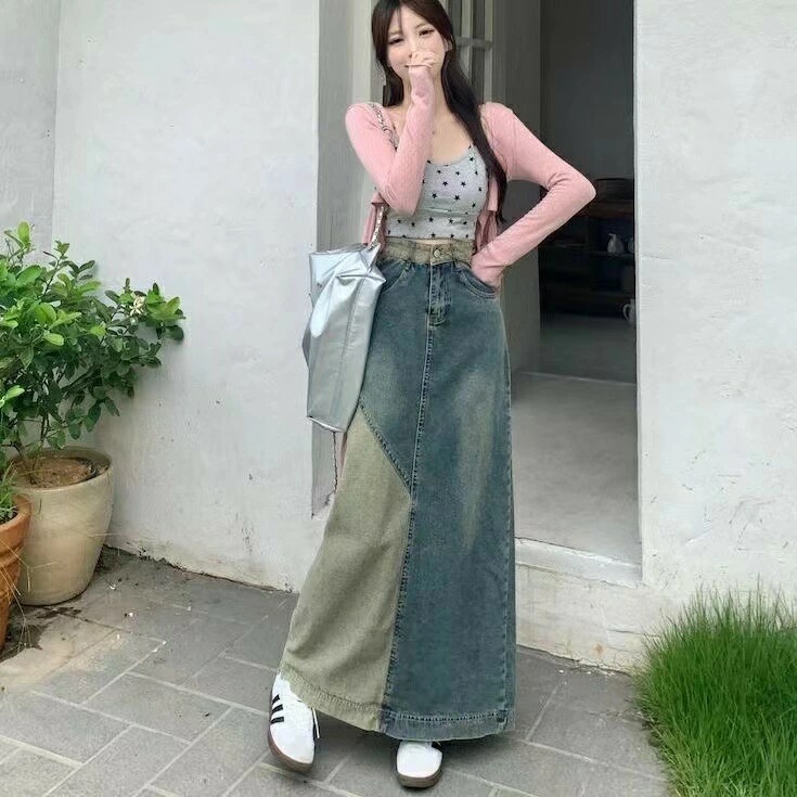 レディース ロングスカート 大きいサイズ 秋 デニムスカート デニムロングスカート ロングデニムスカート カジュアルスカート ゆったり 通勤 大人可愛い 大人かわいい オシャレ お洒落 SLKB05