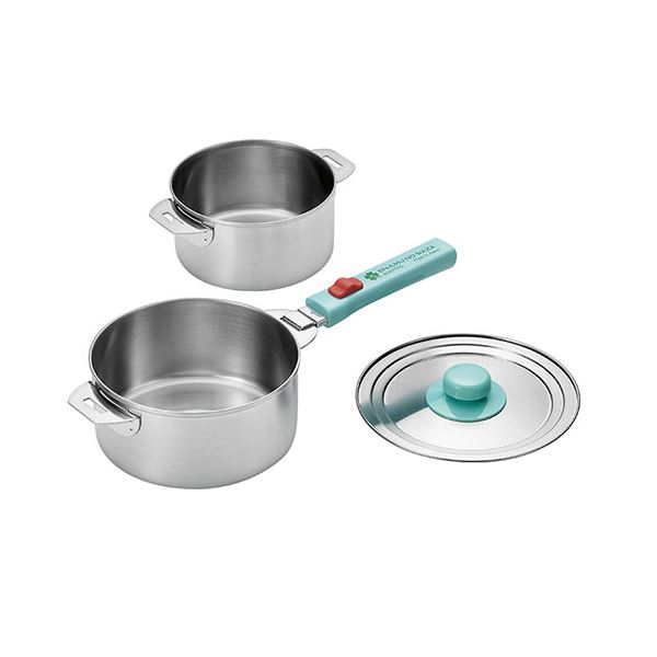 よこやま 燕熟の技 クワトロ ステンレス鍋14cm＆16cm 着脱ハンドル 兼用蓋付き EJQ-800