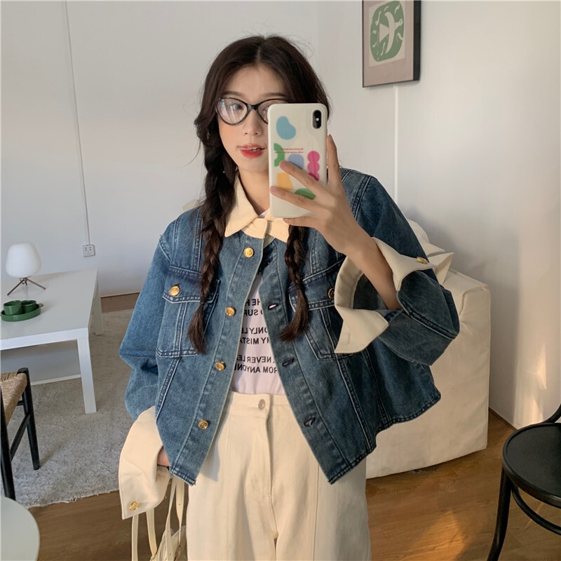 アウター ブルゾン シャンパー Gジャン 袖あり 長袖 襟付き デニム ブルーデニム かわいい 大人可愛い カジュアル おしゃれ お洒落 かっこいい レトロ こなれ感 ラフ メンズライク マニッシュ