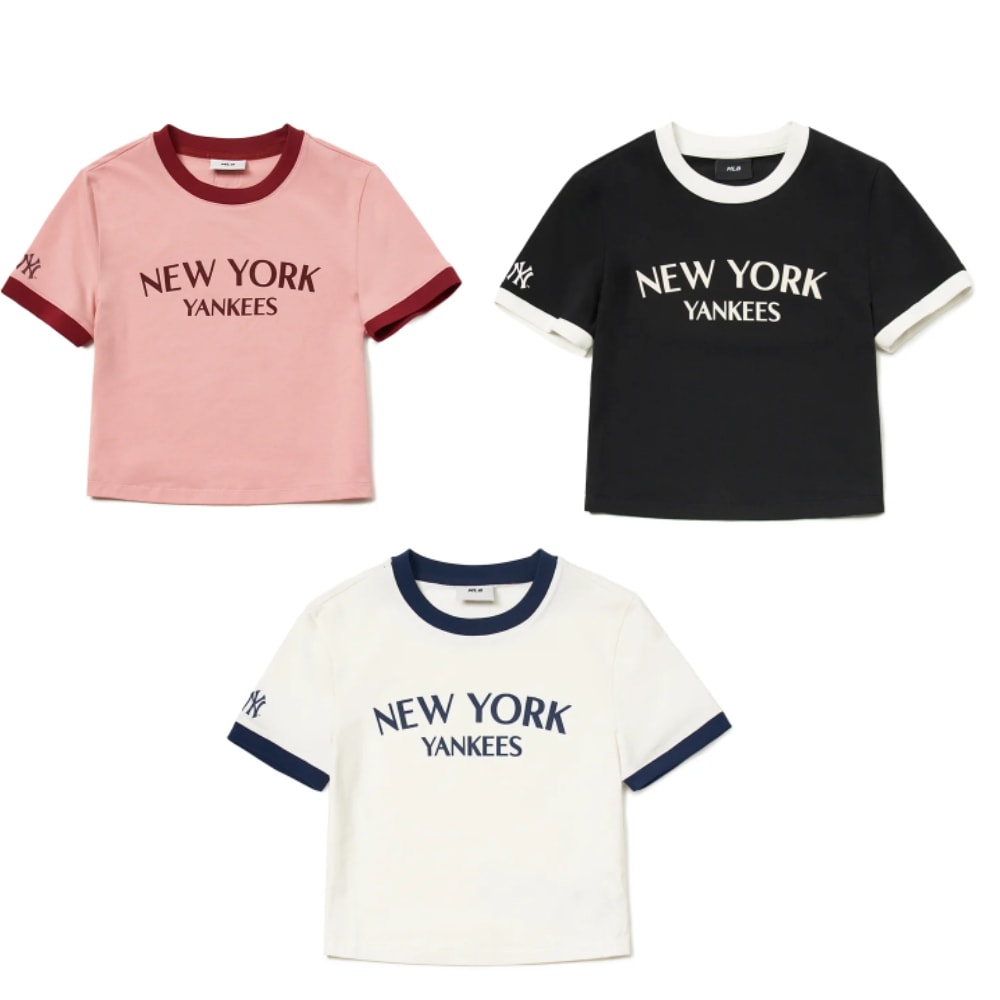 カラー クロップ ロゴ 半袖 ラウンドネック Tシャツ