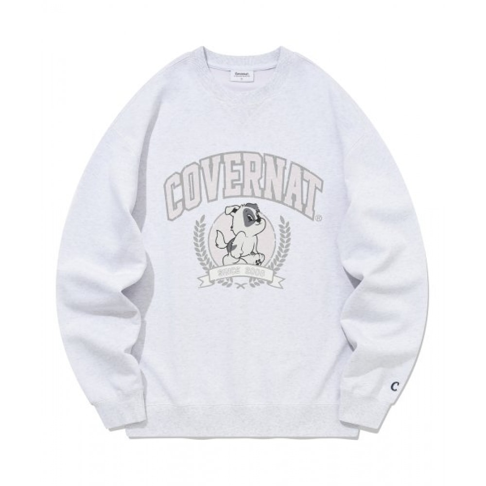 COVERNAT ボーダーコリーローレルスウェットシャツヘザーグレー