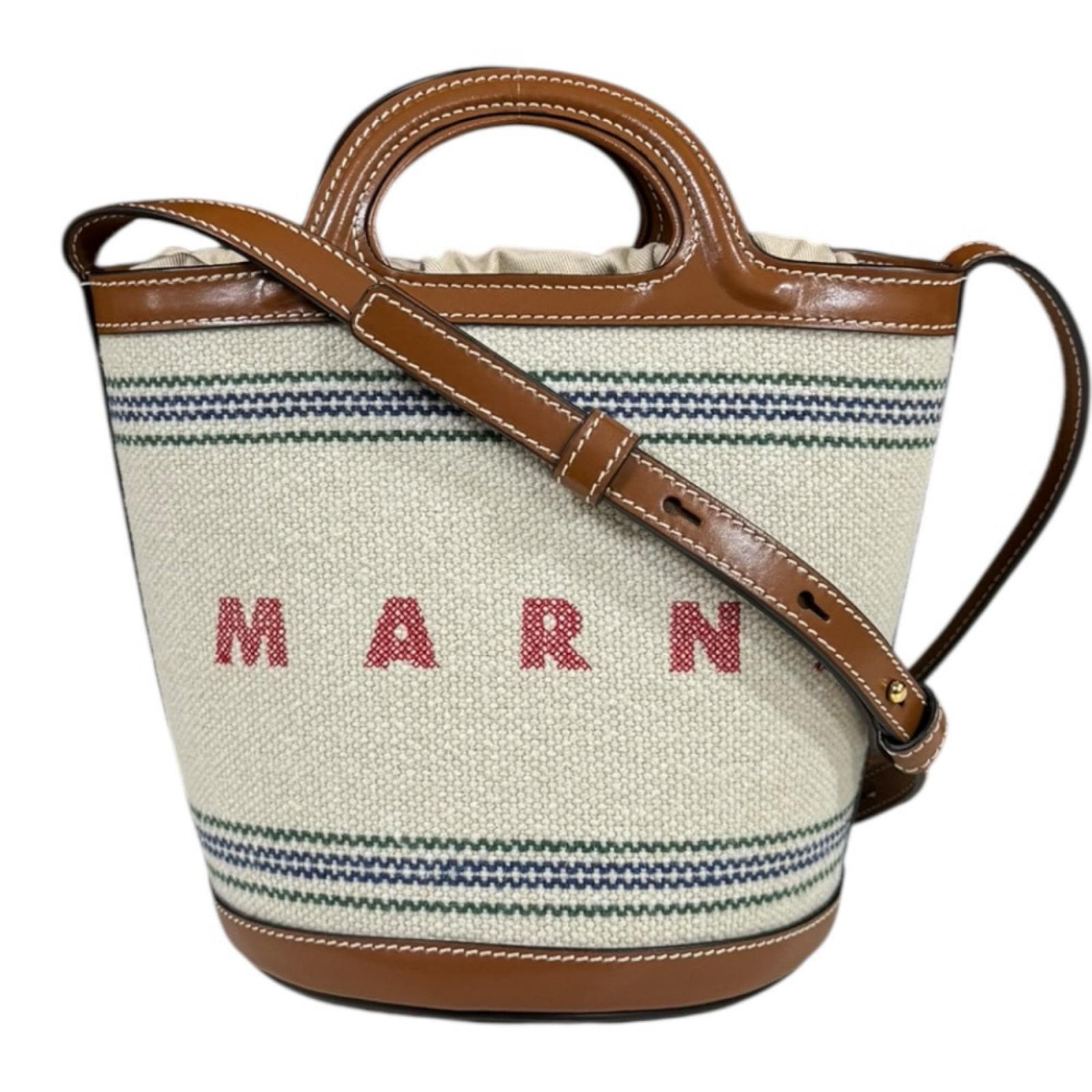 マルニ スモールバケットバッグ トロピカリア ショルダーバッグ キャンバス SCMP0056U2 ブラウン MARNI 中古 美品