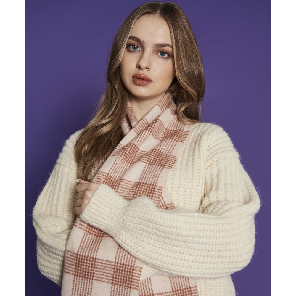 リクロウ RC 2021 100% ウールチェックマフラーキャロット