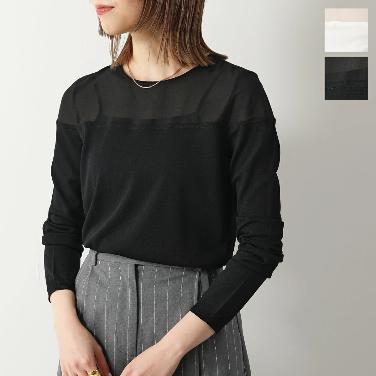 Semicouture セミクチュール シアートップス CAITILIN ケイティリン Y4SE15 レディース ロンT カットソー ニット 長袖 クルーネック 切り替え カラー2色