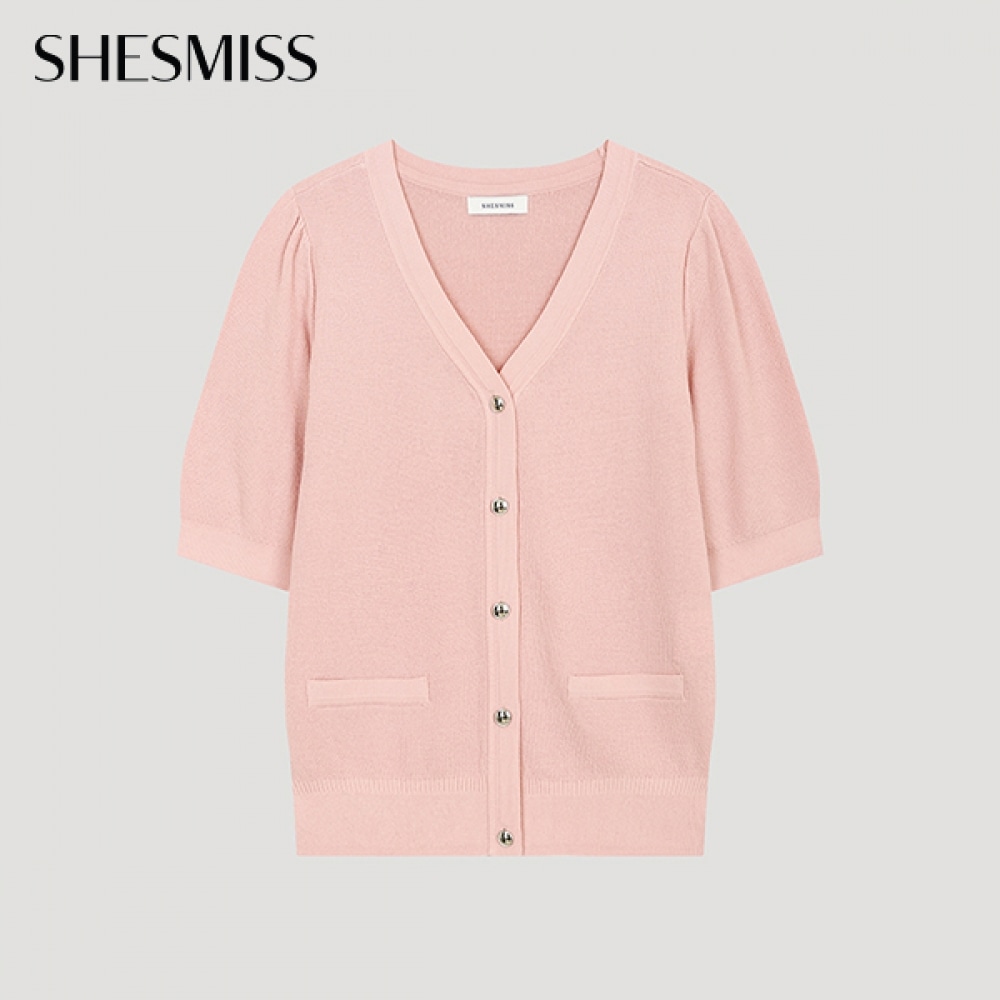 (シールズミス) Vネックパフスリーブカーディガン_SSKCDO22510_PI