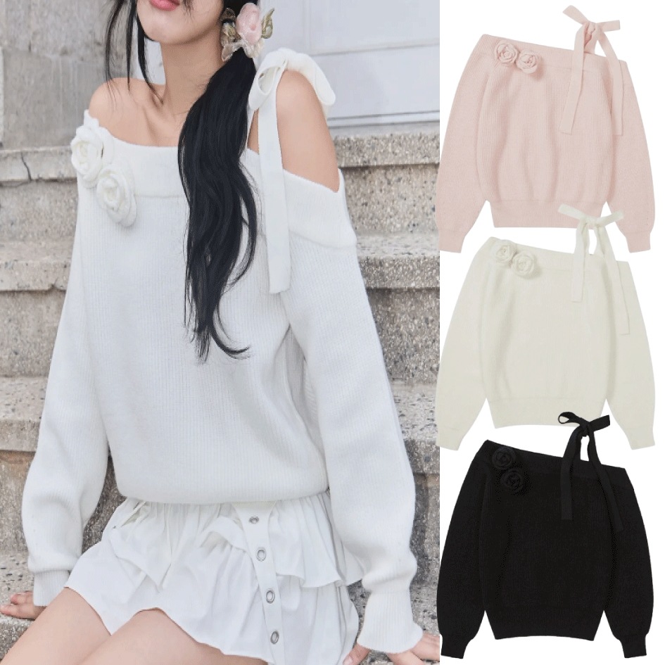 BLOOM BOW OFF-SHOULDER KNIT (3 COLORS)