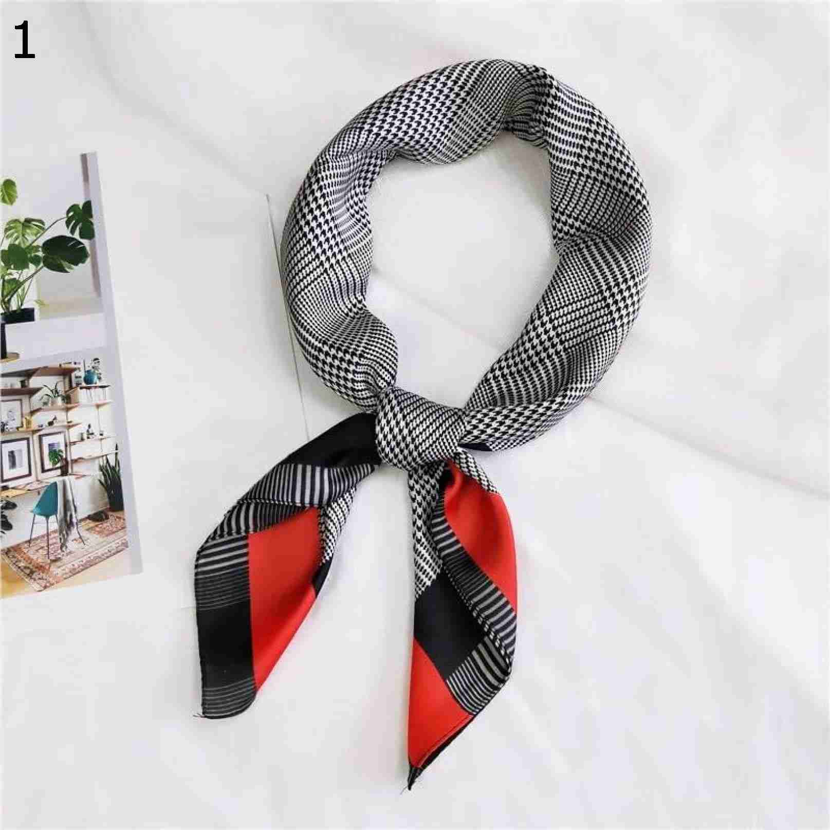 【20%OFFクーポン～】70x70cm多機能ポリエステルスカーフチェック柄プリントサテンスモールスクエアラップスカーフエレガントな女性ショール スカーフ (Color : Red Size :
