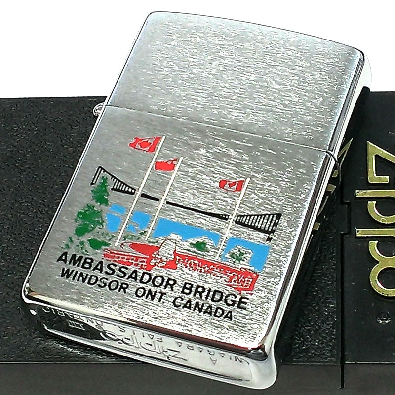 ZIPPO カナダ製 1992年製 アンバサダー ブリッジ ジッポ ライター ウィンザー オンタリオ製 レア ビンテージ 吊橋 おしゃれ 絶版 珍しい ヴィンテージ かっこいい シルバー 未使用品