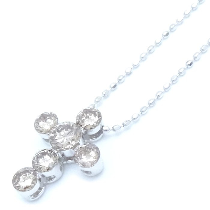 ダイヤモンド クロス ネックレス ブラウンダイヤモンド0.60ct K18WG ホワイトゴールド/75639【中古】