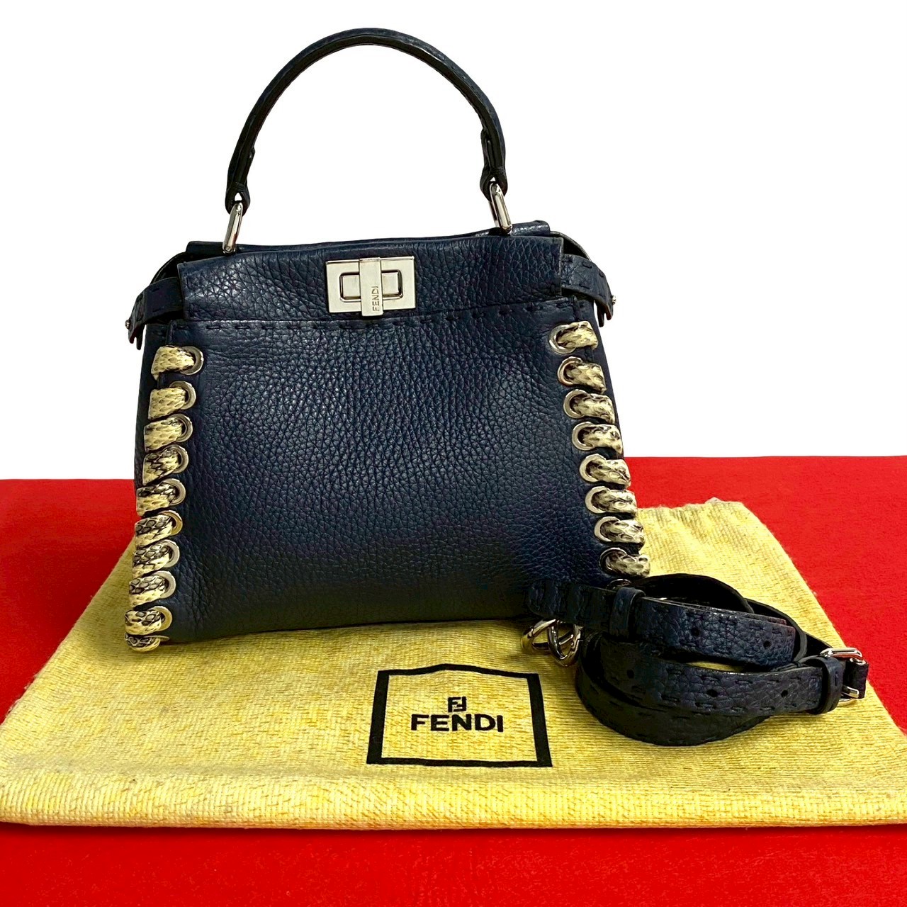 ピーカブー ミニ セレリアショルダーバッグ パイソン レザー ネイビー 34793