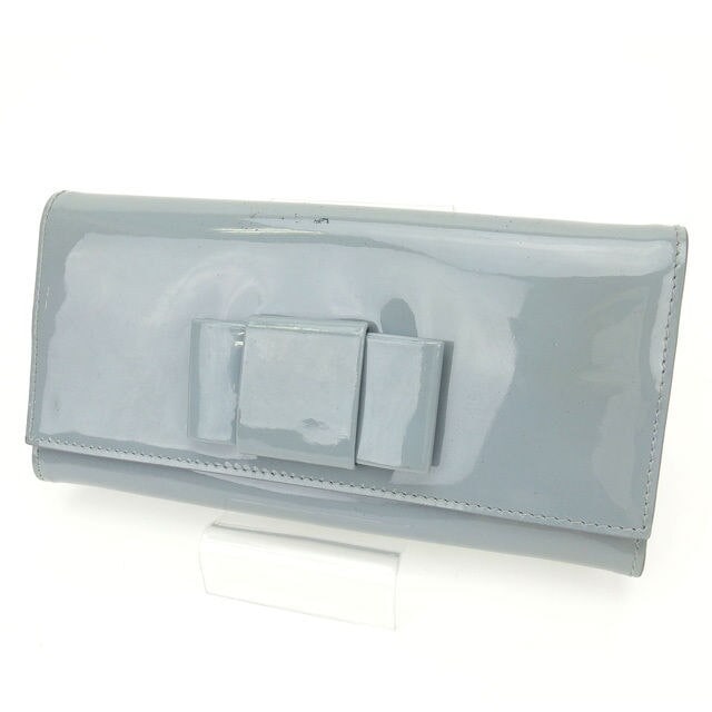 長財布 /リボンモチーフ付き グレー パープル 中古