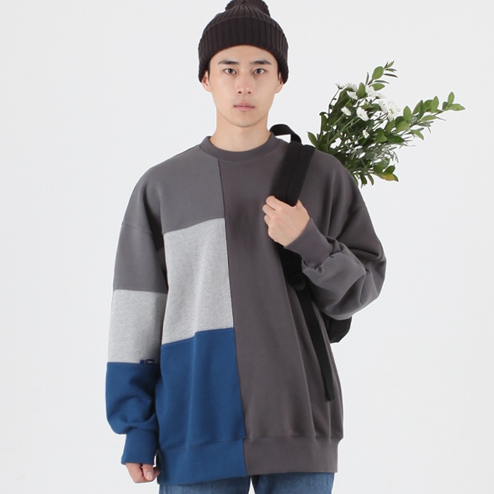 [POWL] COLOR BLOCK SWEAT SHIRT_GRAY 韓国正規品