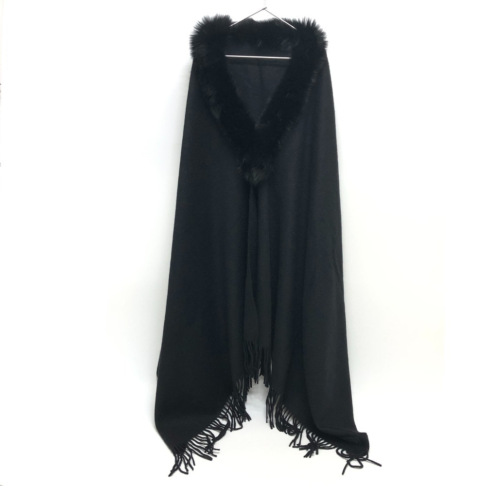 LANVIN ランバン ケープ ファー アウター フリンジ カシミヤ ブラック