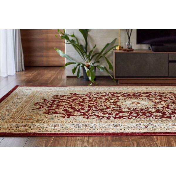 240640012 エジプト製 メダリオン柄のウィルトン織ラグ バハレイヤ 230×230 レッド メーカー直送