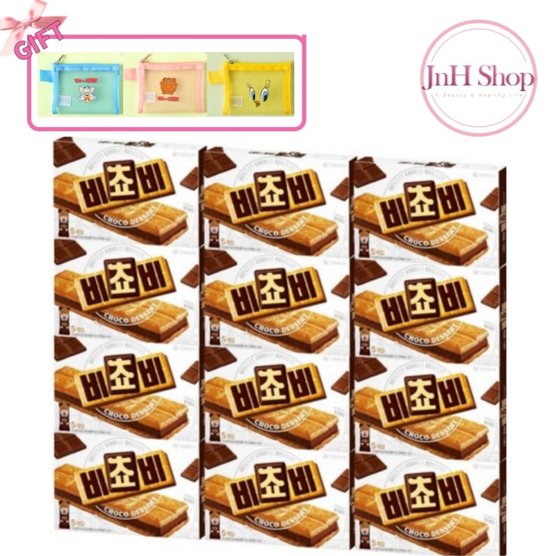 [韓国人気お菓子]ビチョビチョコビスケット(5袋入x12箱) Gift キャラクターミニポーチ 1個プレゼント