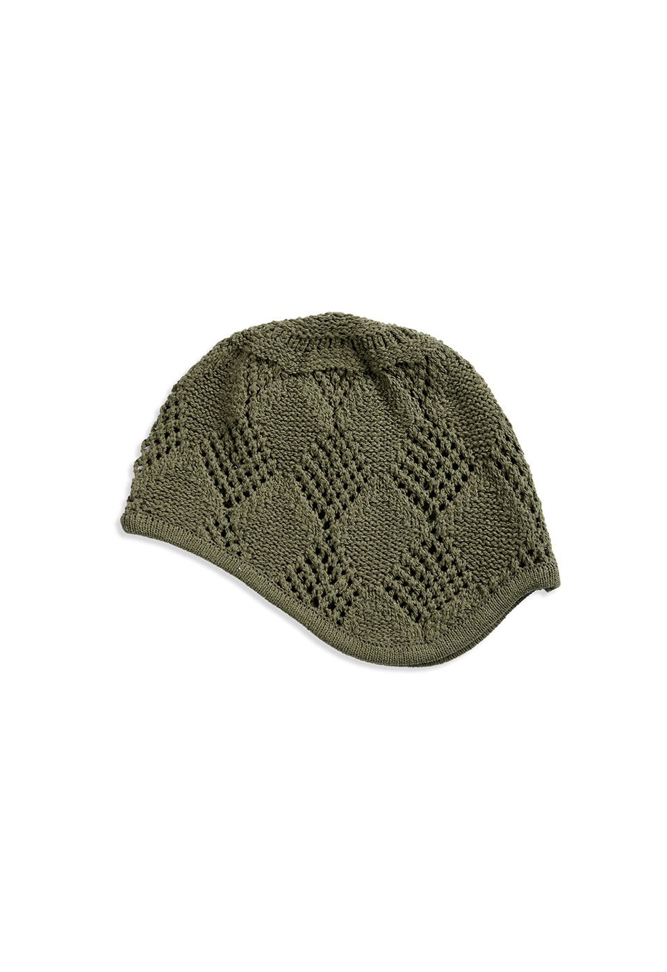 【OPEN Yy】 ARGYLE POINTELLE EARFLAP BEANIE : KHAKI