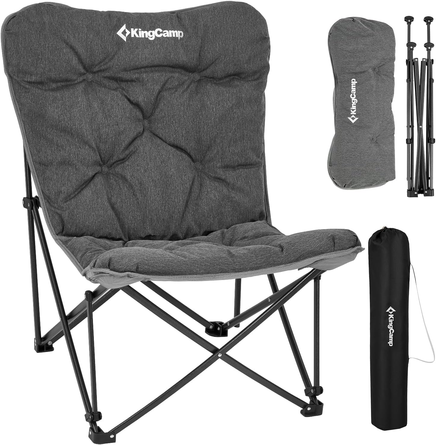 KingCamp アウトドア チェア バタフライチェア キャンプ 椅子 特大サイズ ハイバック 極上座り心地 ふかふかクッション 耐荷重180kg 簡単組立 収納袋付き 携帯便利 室内 ベランダ 庭