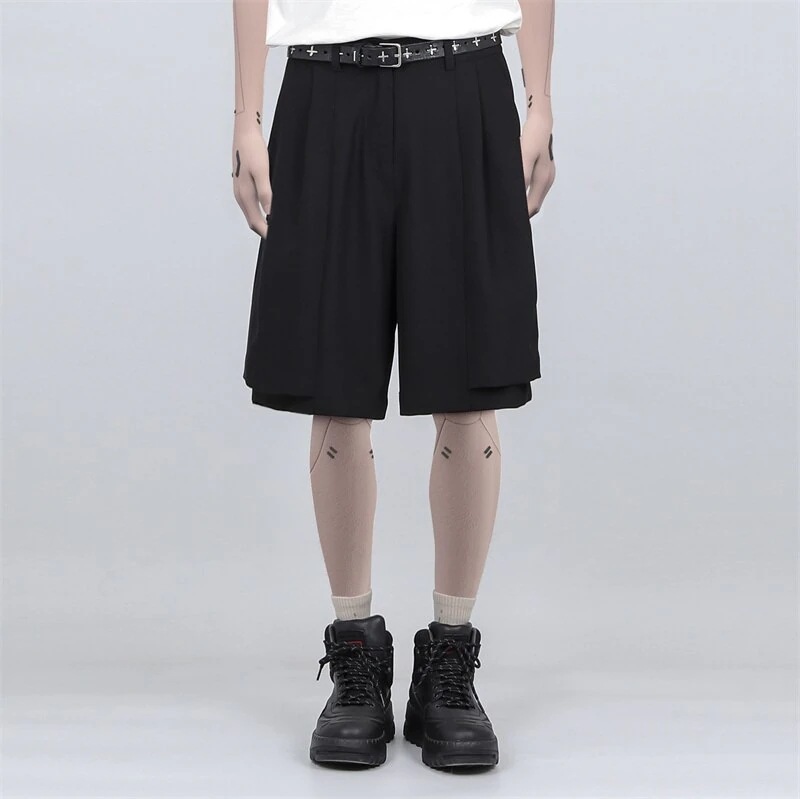 五分丈 ハーフパンツ メンズ 今週の割引は 25% オフですダブル造形 ゆったり ワイドパンツ 黒 男女兼用