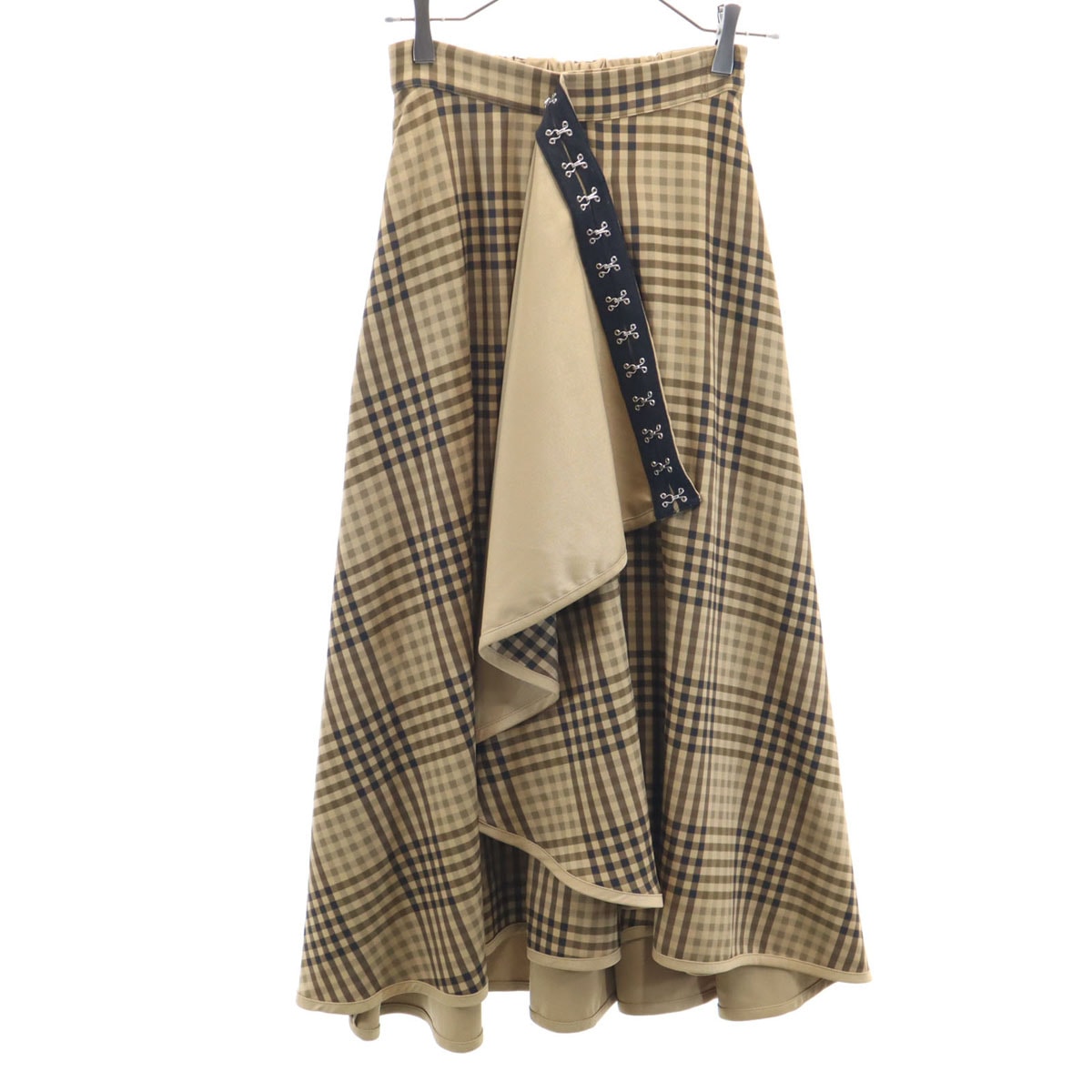 チェック柄 ロングスカート S ベージュ レディース 古着