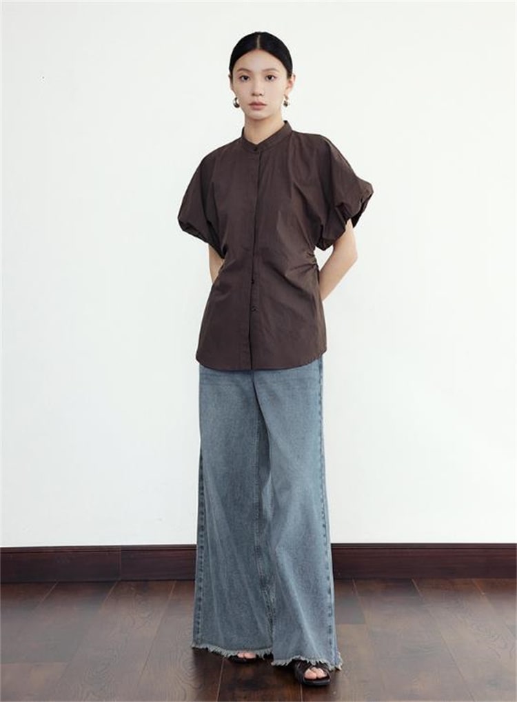 早い者勝ち パフスリーブ 怠惰な風 カジュアル 快適である 受け取って腰 気質 半袖シャツ 夏 デザインセンス