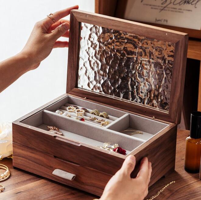 高見え 木製 ジュエリーボックス ジュエリーケース 大容量 ジュエリー収納 アクセサリー ケース アクセサリー収納 アクセサリーボックス リング ケース