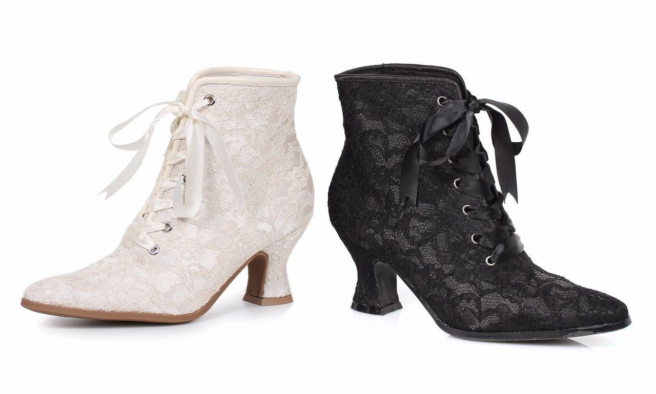 Ellie Shoes 253-ELIZABETH Ankle Boot with Lace レディース レース アンクル ブーツ ハロウィンコスプレ　ウィッチ ビクトリアン