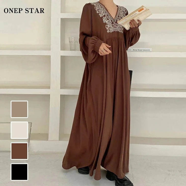 ワンピース ロング丈 長袖 マキシワンピース Vネック カジュアル 女性らしい エレガント 母の日 ママ オフィス ギフト プレゼント お出かけ レディースファッション 30代 40代 50代 60代