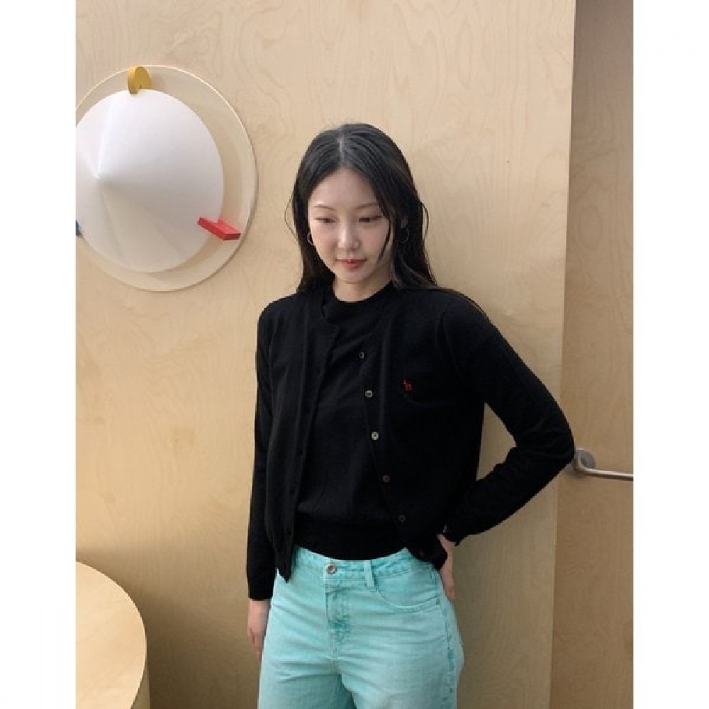 [25SS] Vネックウールブレンドロングスリーブカーディガンブラック HSSW5AC14BK