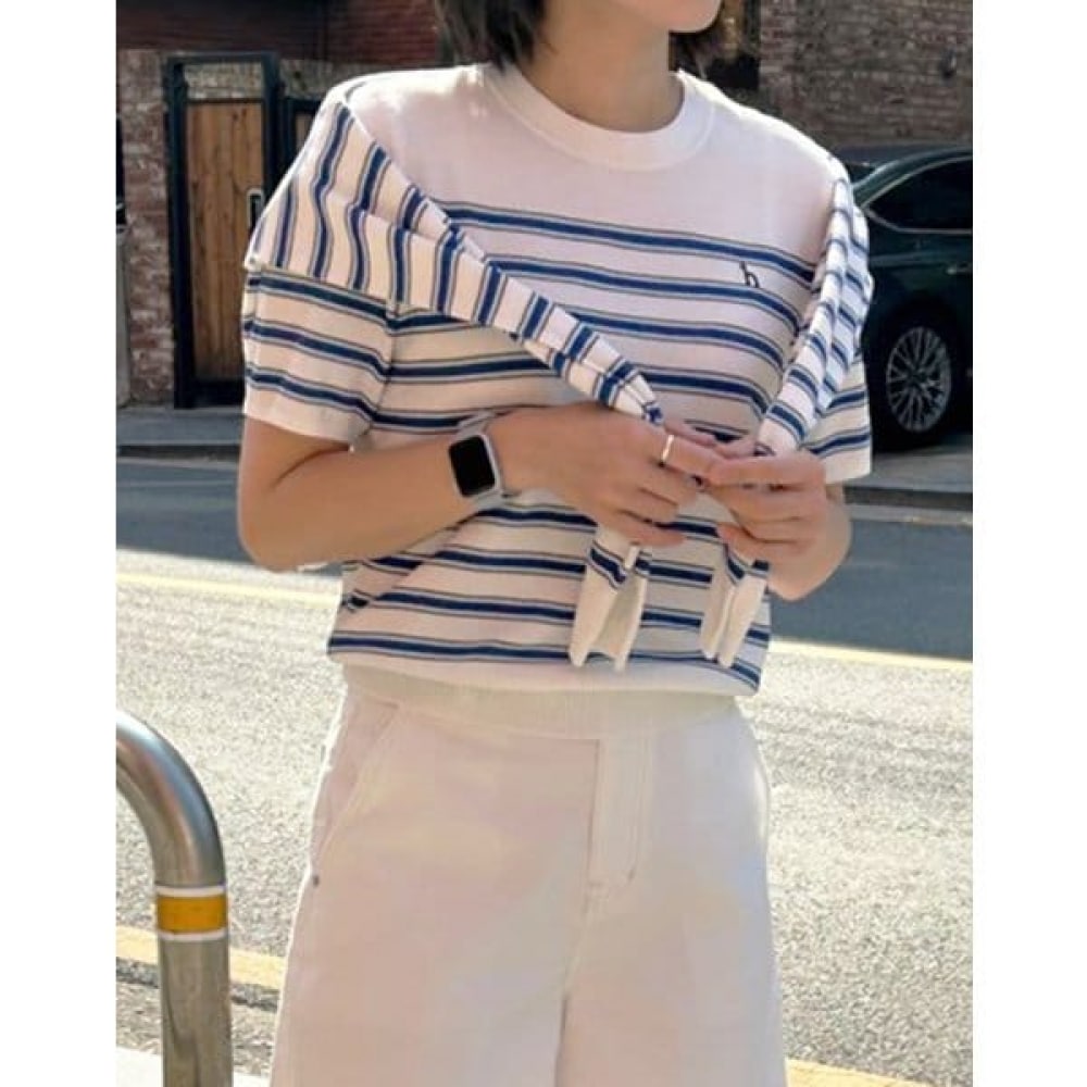 [25SS] [セットアップ] ストライプレクチャーセットアップショートスリーブプルオーバーブレザー HSSW5BC52B2