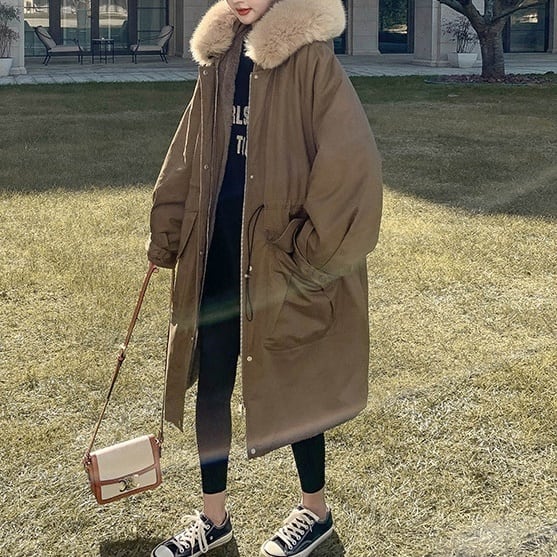 モッズコート アウタードロップショルダー フェイクファー フード付き 裏ボア ドローストリング ウエストマーク ミディアム丈 袖あり 長袖 ポケット付き アウター 羽織り 大人可愛い lout0547