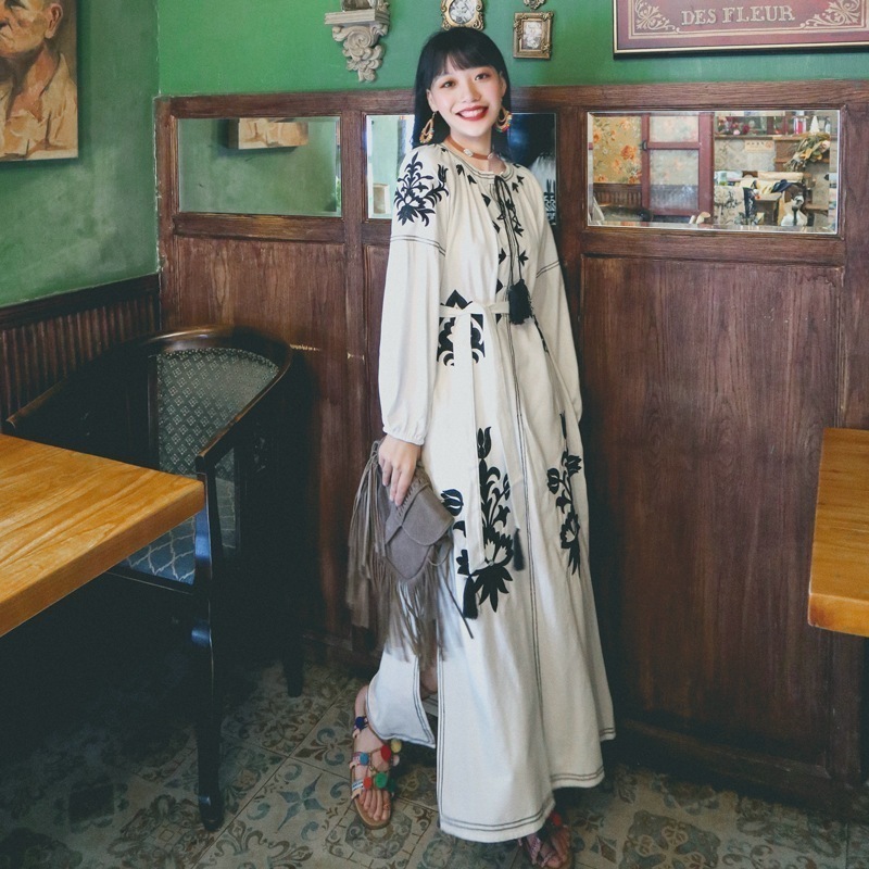 春 レトロワンピース ボヘミアン ボヘミアンワンピース レディース ワンピース 刺繍ワンピ ロング丈