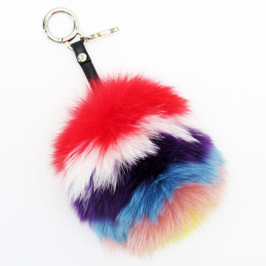 フェンディ FENDI チャーム ポンポン ファー/レザー マルチカラー シルバー ユニセックス w0080i