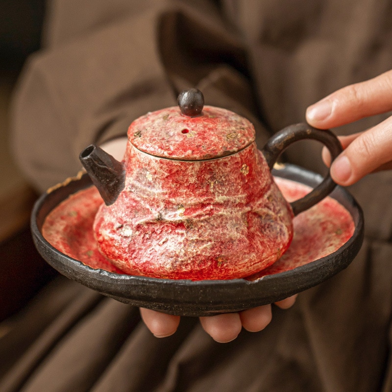 岩石と鉱物の色の陶器の絶妙な小さなティーポット金色の柱のベースティーポットレトロなカンフーティーセットティーセットティーメーカーを散りばめました 6,472円